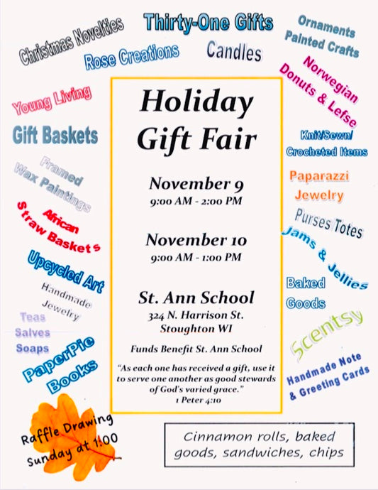 Nov. 9 & 10: Holiday Gift Fair at St. Ann School