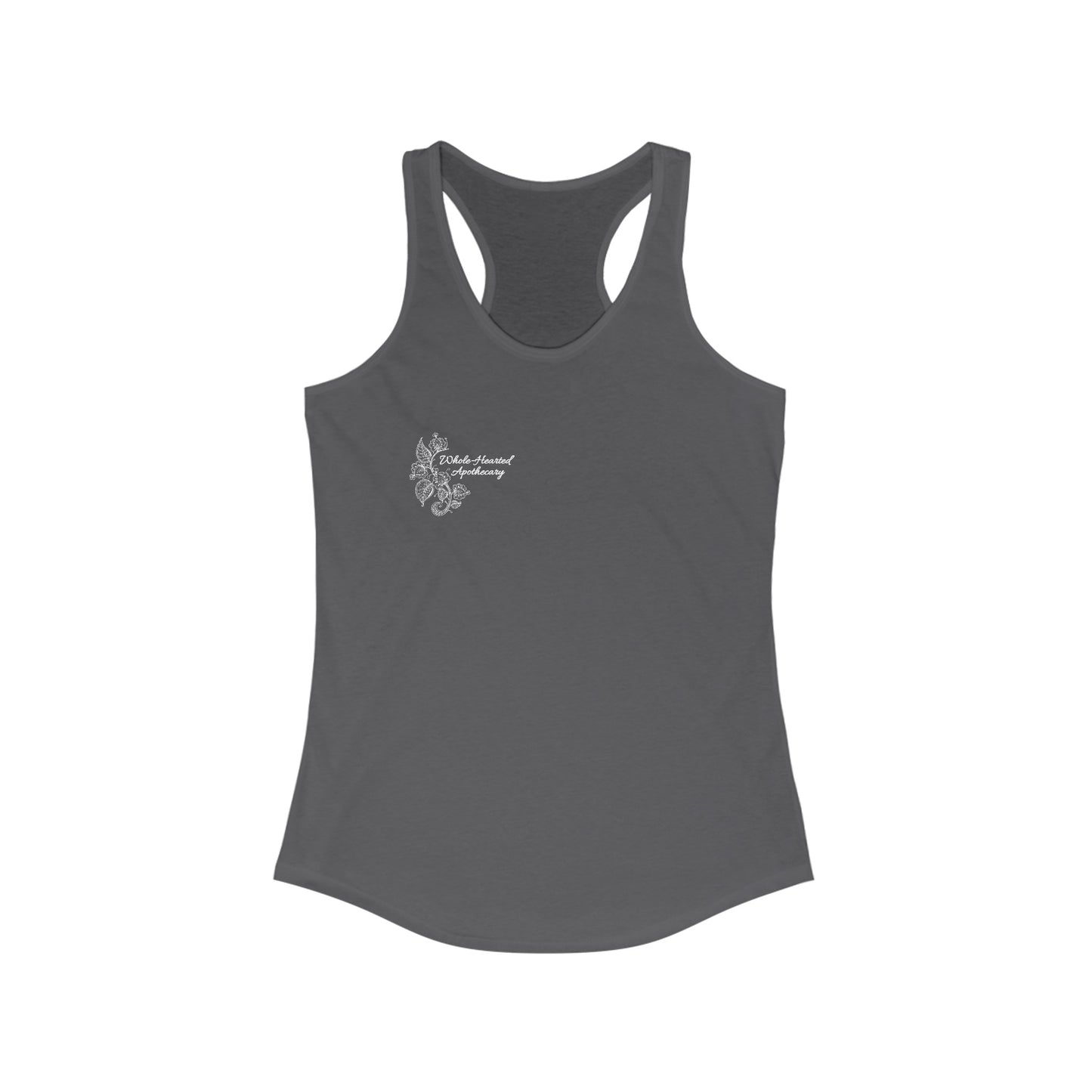 Women's Ideal Racerback Tank, Whole-Hearted Apothecary Logo