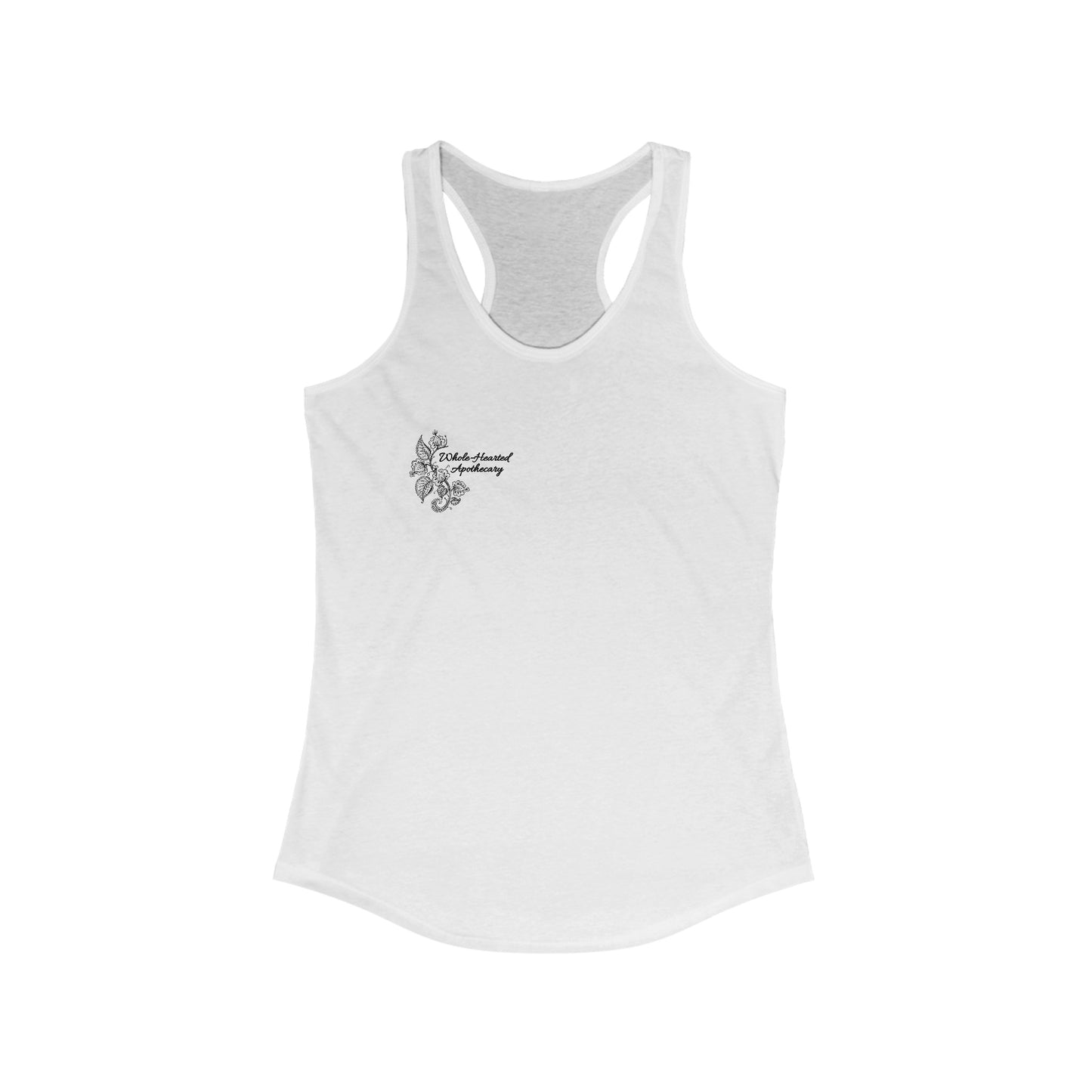 Women's Ideal Racerback Tank, Whole-Hearted Apothecary Logo